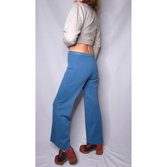 Vintage Blue Wool Pants High Waist Straight Wide Leg Cropped Ankle Pants XS S - Picture 2 of 8